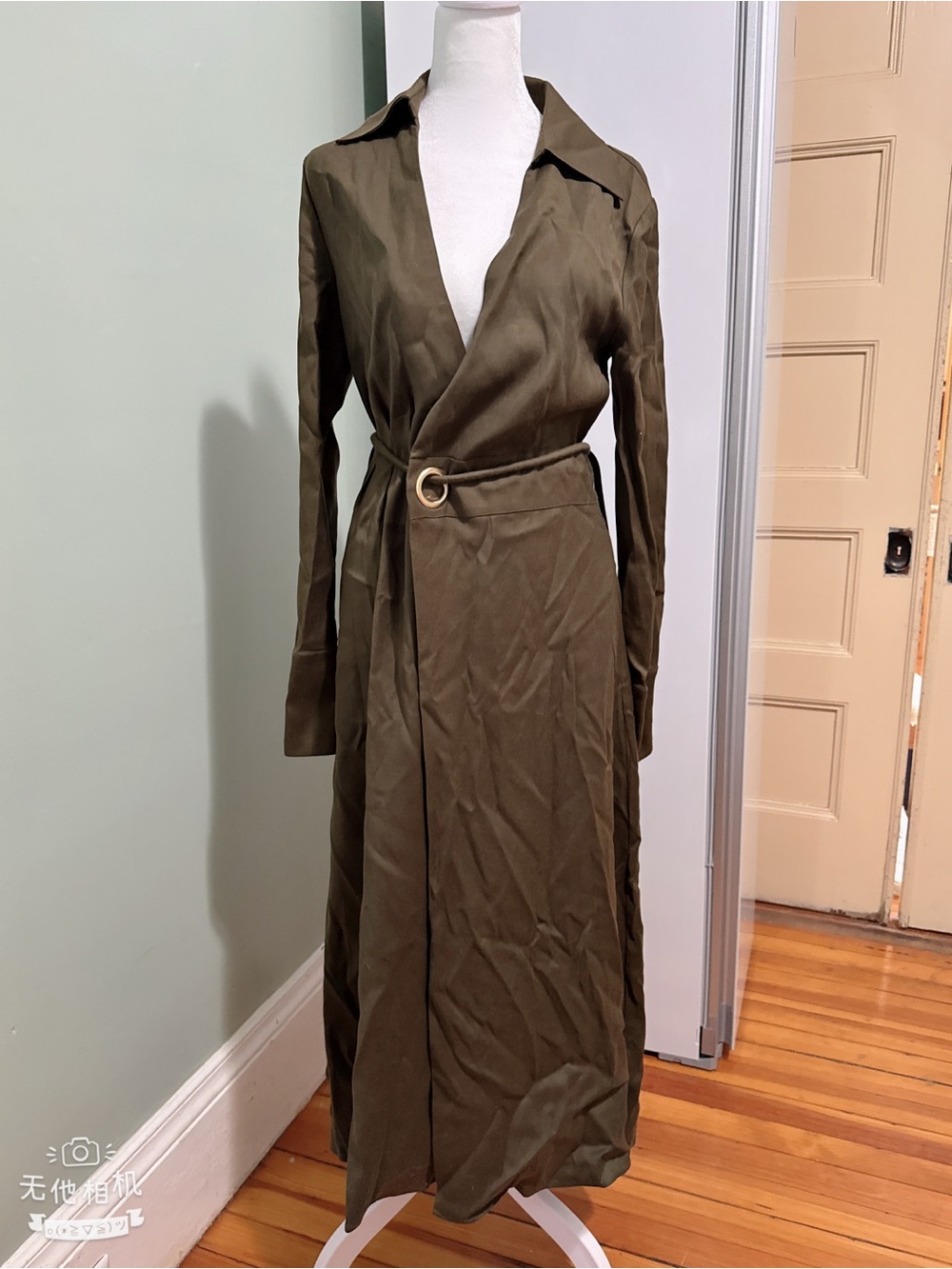Cult Gaia Hestra Gown
Olive Green Long Wrap Trench Dress with Ring Belt